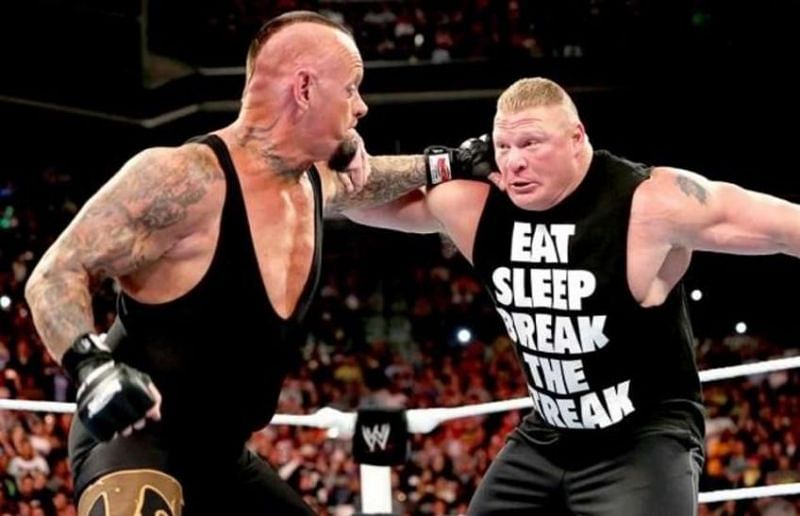 The Undertaker and Lesnar get into a brawl