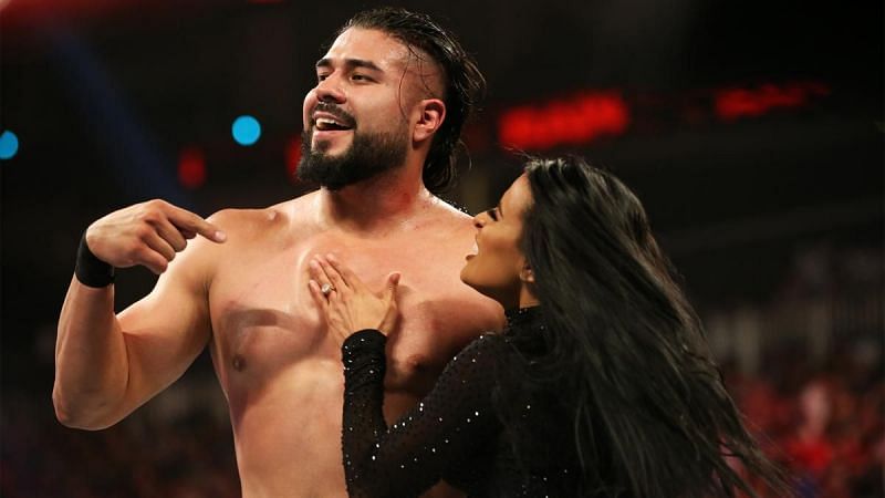 Andrade celebrates with Zelina Vega after toppling Rey Mysterio on RAW