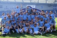 Manchester City celebrate winning the 2018-19 Premier League Trophy