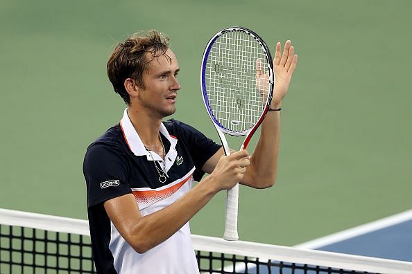 Western &amp; Southern Open - Daniil Medvedev acknowledges the crowd after his win over Djokovic