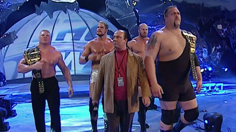 Heyman leading the troop with Lesnar, Big Show, and Matt Morgan