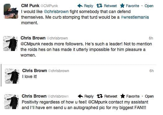 Tweets between CM Punk and Chris Brown.