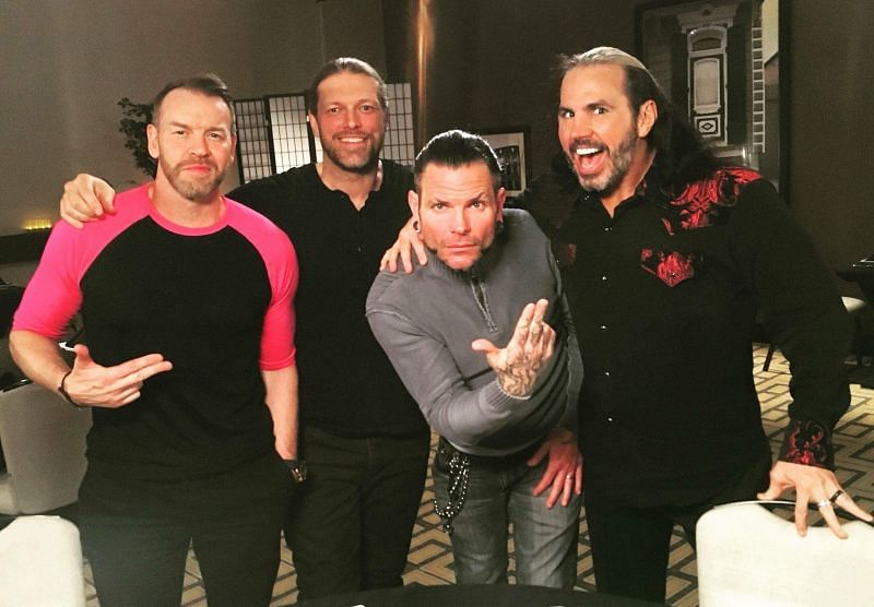 Edge and Christian with the Hardy Boyz