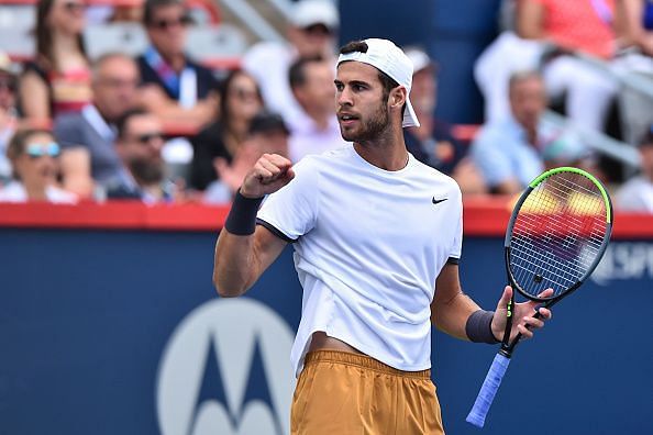 Khachanov exults after his quarterfinal win over Sascha Zverev