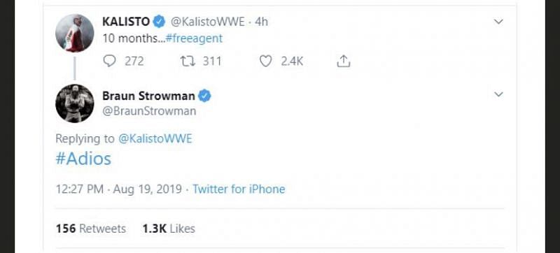 Kalisto and Braun Strowman on Twitter