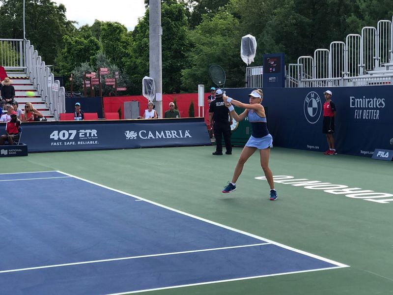 Dayana Yastremska in action in her second-round match at the Rogers Cup