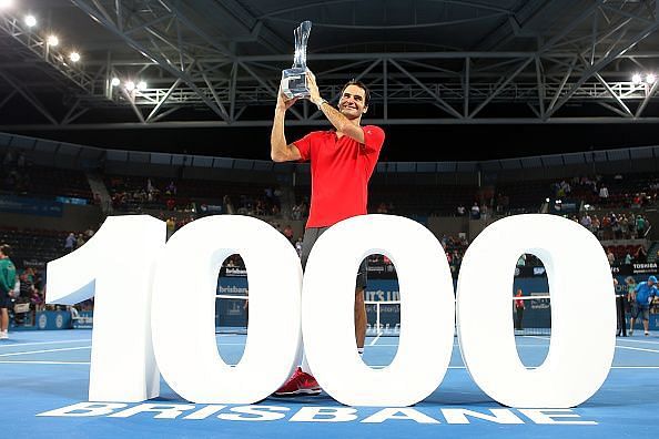 Federer celebrates his 1000th singles match win and his 83rd title at 2015 Brisbane Open