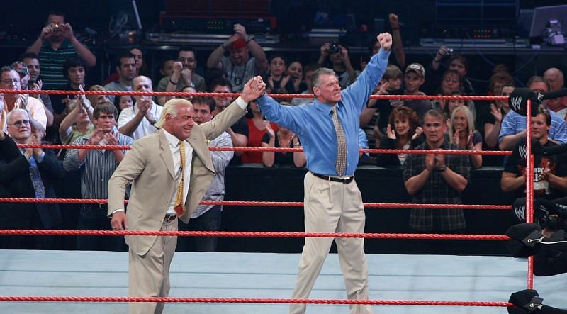 Ric Flair and Vince McMahon at Flair&#039;s retirement celebration