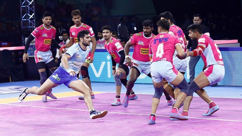 Tamil Thalaivas squared off against Jaipur Pink Panthers in an unforgettable clash.