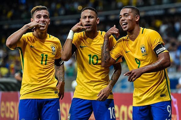 Philippe Coutinho (left), Neymar (centre) and Gabriel Jesus (right)