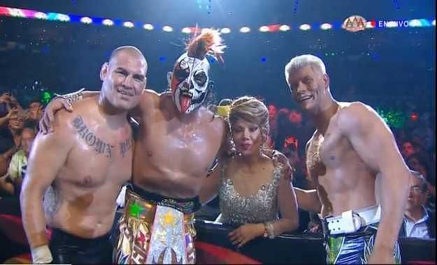 Cain Velasquez (far left) and Cody Rhodes (far right) stole the show at AAA&#039;s TripleMania