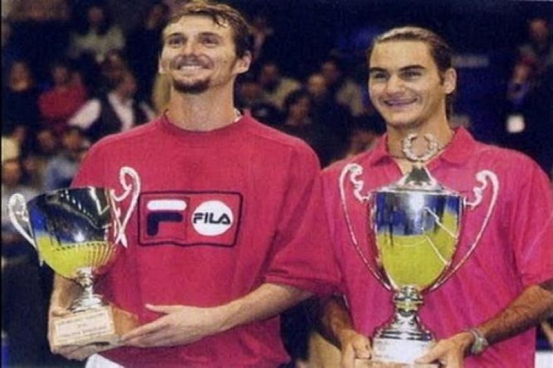 Federer beats Boutter in the 2001 Milan final to win his first career singles title