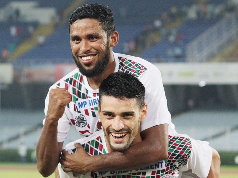 Mohun Bagan forwards celebrating the first goal