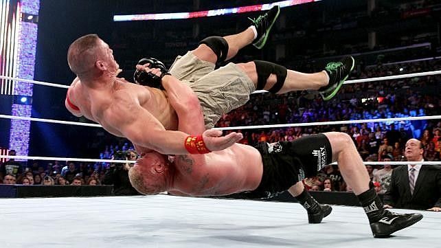 One of the many suplexes that Brock Lesnar delivered on John Cena