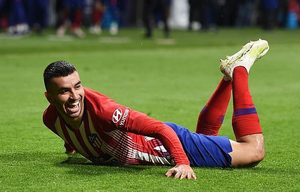 Angel Correa celebrates after scoring for Atletico Madrid against Valencia in the 2018/19 season