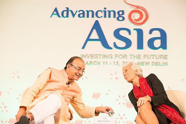 Arun Jaitley (on the left) in a conversation during the Advancing Asia conference