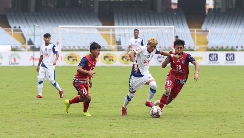 Bengaluru FC defender Namgyal Bhutia in action against Jamshedpur FC in the Durand Cup at the Salt Lake Stadium in Kolkata on Saturday.