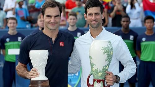 Roger Federer and Novak Djokovic during last year's Cincinnati Masters