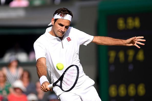 Federer in action at 2019 Wimbledon