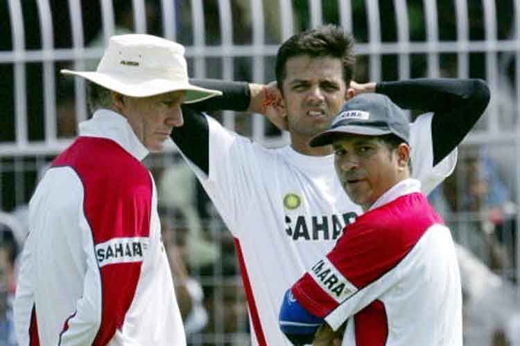 Chappell with sachin and dravid