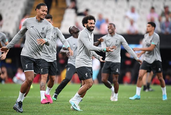 Liverpool players all-smiles in their pre-game training session