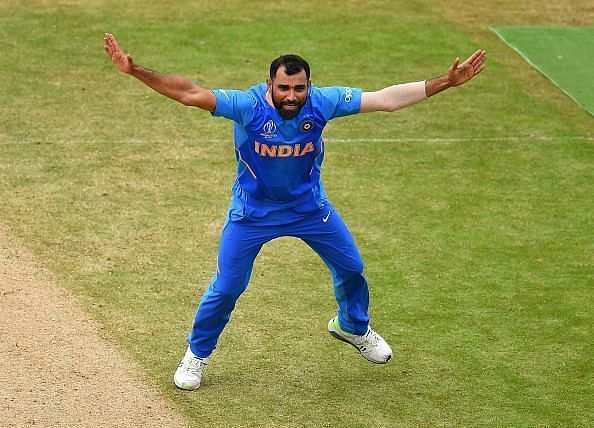 Mohammed Shami appeals for a wicket