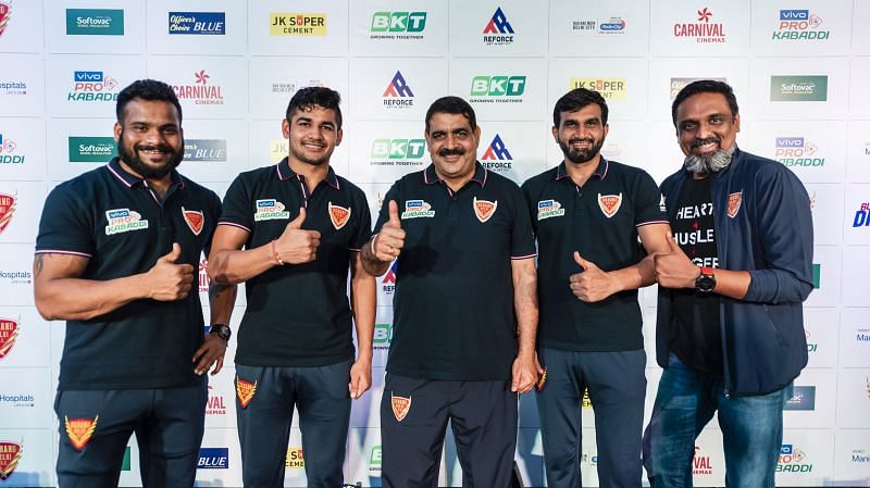 Vishal Mane (1st from left), Naveen Kumar (2nd from left) and Joginder Narwal (4th from left) were present at the press conference