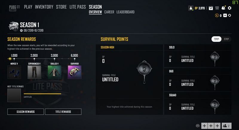 Progress system in PUBG Lite season 1