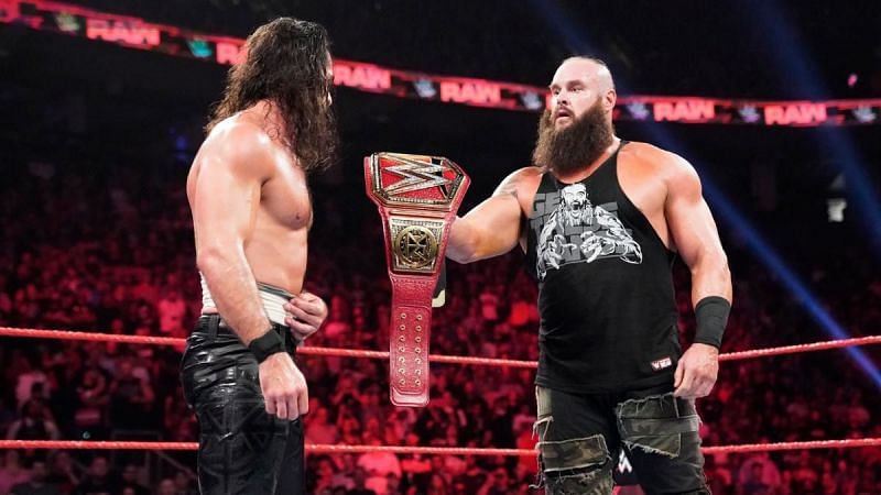 Braun Strowman handing the title to Seth Rollins