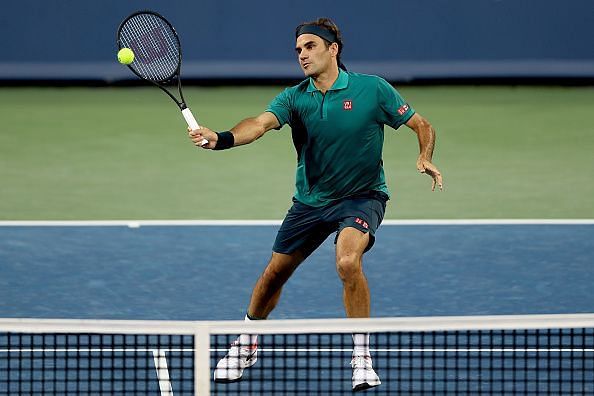 Federer in action in his second round match against Londero at 2019 Cincinnati