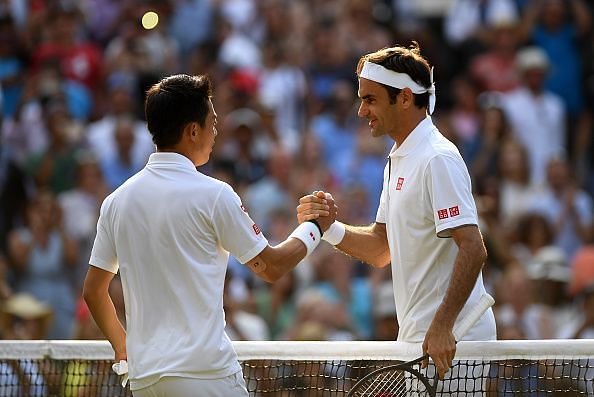 Federer beats Nishikori in the 2019 Wimbledon QF to become the 1st player to win 100 matches at any tournament