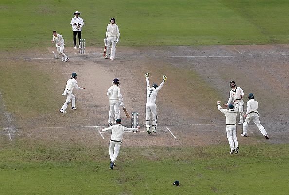 Australian players exult after their victory in the fourth Test.