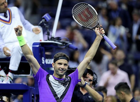 Dimitrov exults after his first win over Federer in eight matches