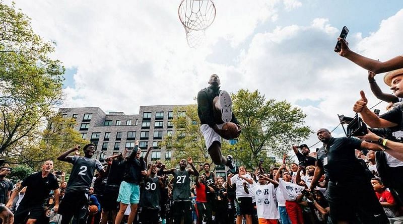 Zion Williamson shows off his hops while wearing the recently unveiled Air Jordan XXXIV