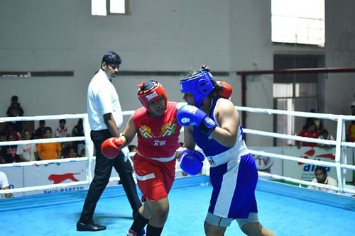 Junior women boxers in action