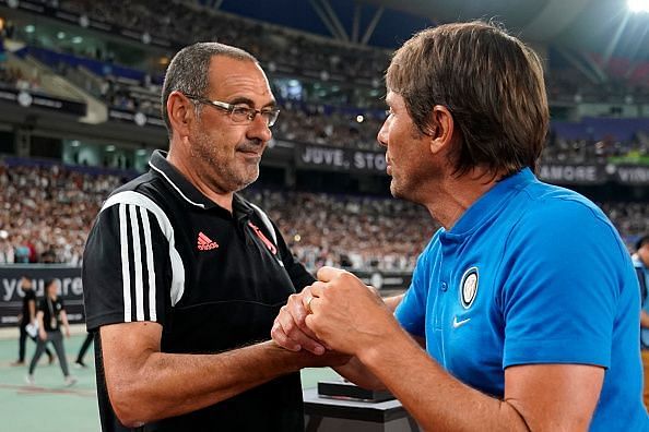 The two warring coaches, Sarri and Conte.