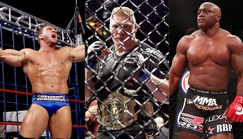 (From left to right) Ken Shamrock; Brock Lesnar; Bobby Lashley