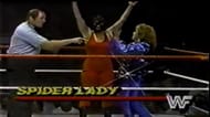 The Fabulous Moolah donned the Spider Lady mask to unseat Wendi Richter as the Women's Champion in the