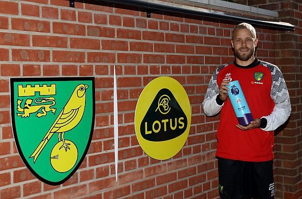 Teemu Pukki is Presented with the Premier League Player of the Month Award for August
