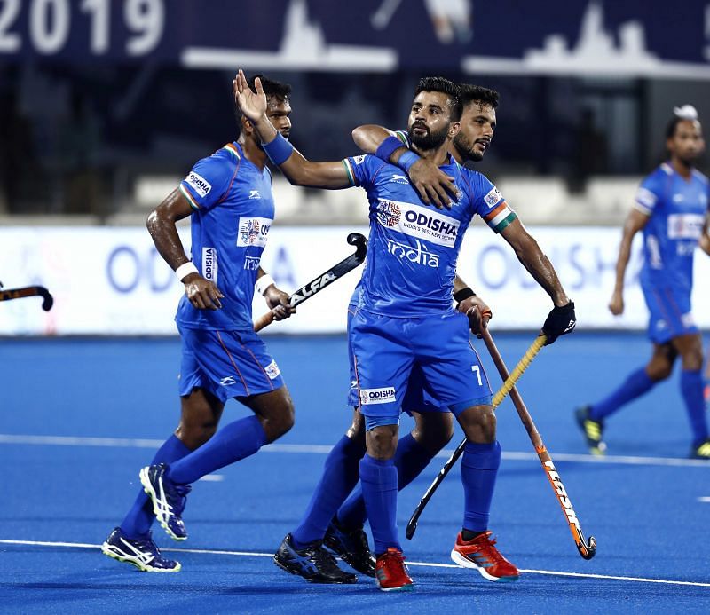 Manpreet Singh celebrates a goal