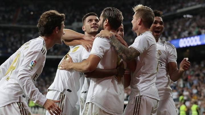 Real Madrid players in a celebratory mood.