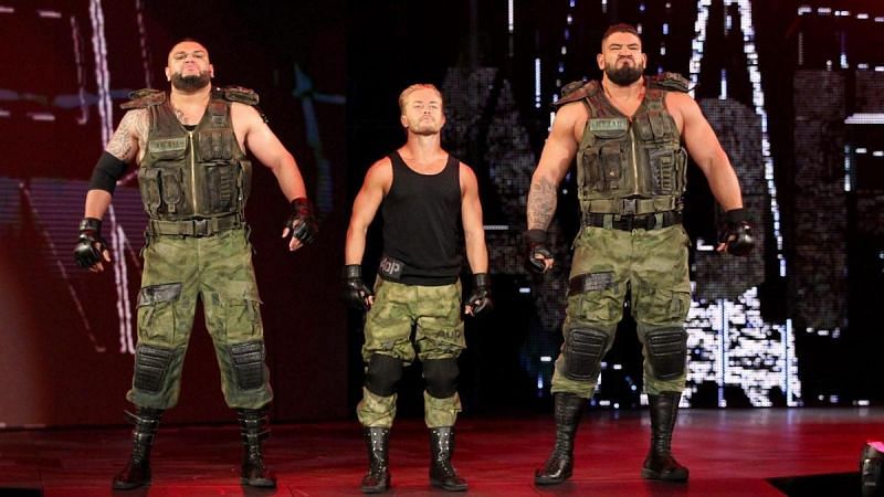 AOP (seen here with Drake Maverick) have had one brief reign as RAW Tag Team Champions.