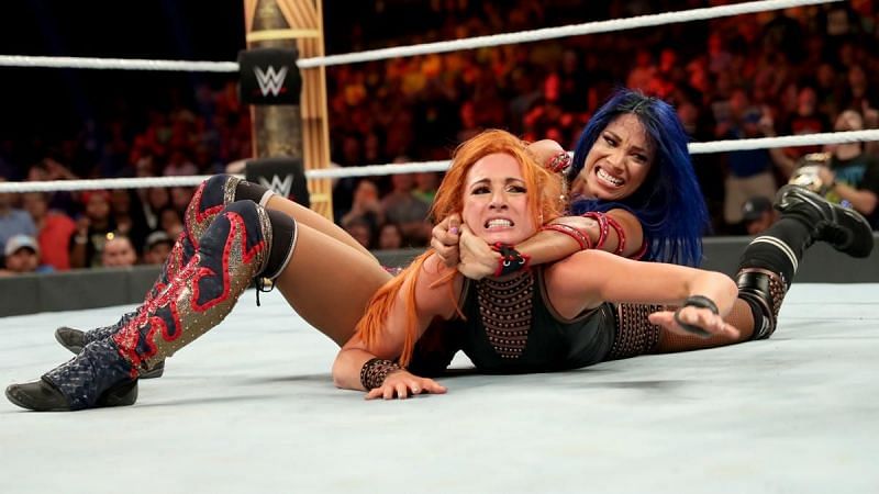 Becky Lynch and Sasha Banks in action