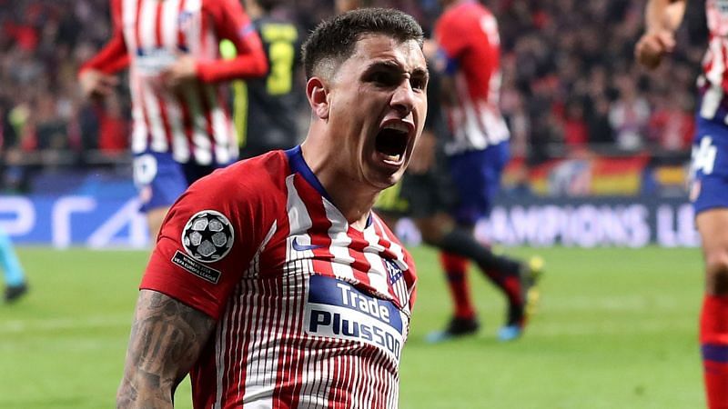 Atletico Madrid&#039;s Jose Gimenez after scoring against Juventus in the Champions League.