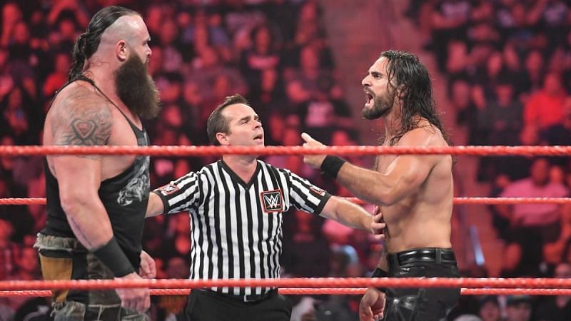Tensions flared in the main event between Strowman and Rollins ahead of this Sunday&#039;s Universal title match