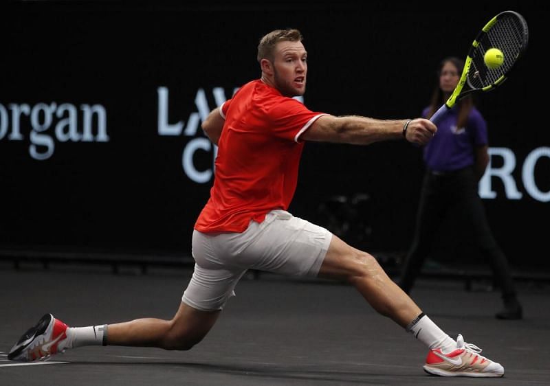 Jack Sock attempting a backhand slice in the Laver Cup-2018