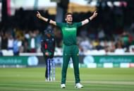 Shaheen celebrates a wicket against Bangladesh