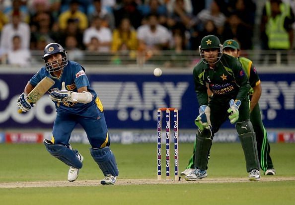 Akmal behind the stumps in an ODI against Sri Lanka.