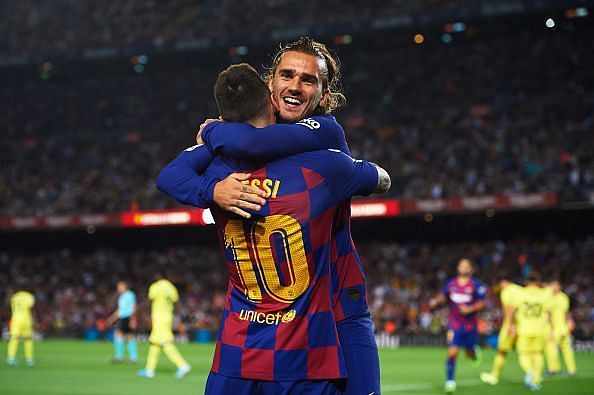 FC Barcelona&#039;s Lionel Messi and Antoine Griezmann celebrate