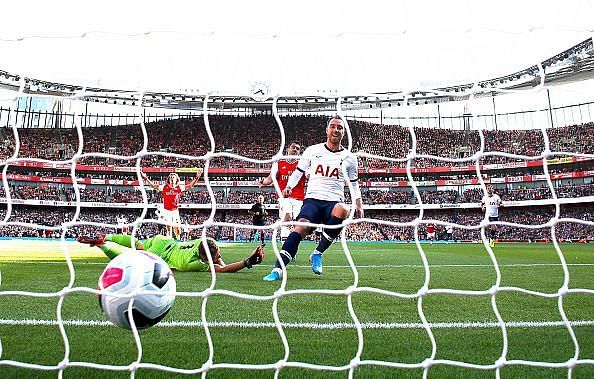 Eriksen wheels away to celebrate his 50th Premier League goal after a weak save by Leno